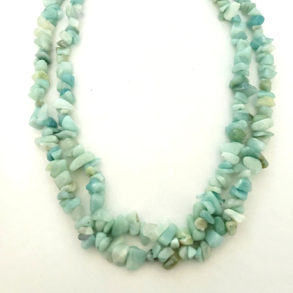 Fashion Jewelry Green Turmoline Chip Bead Glass Gemstone Necklace 18" - Picture 2 of 2